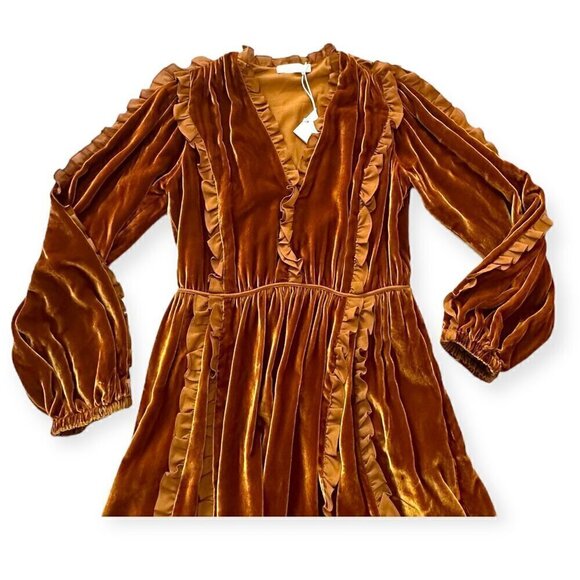 Ulla Johnson Erika Dress, in Sandstone,‎  Velvet Ruffle Trim,  Size 0, NWT - Picture 9 of 16